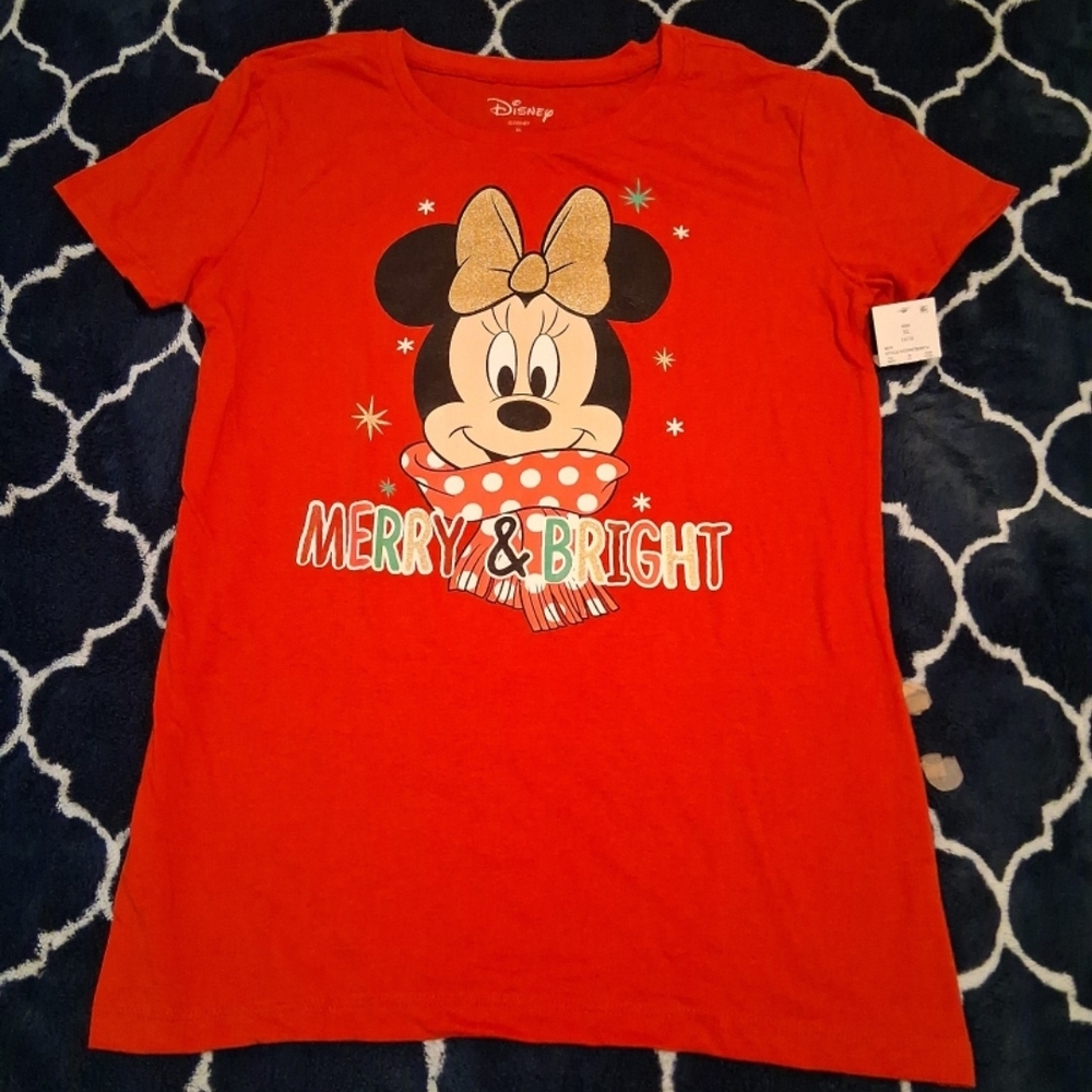 Disney Kids Red Merry & Bright Minnie Mouse Tee
